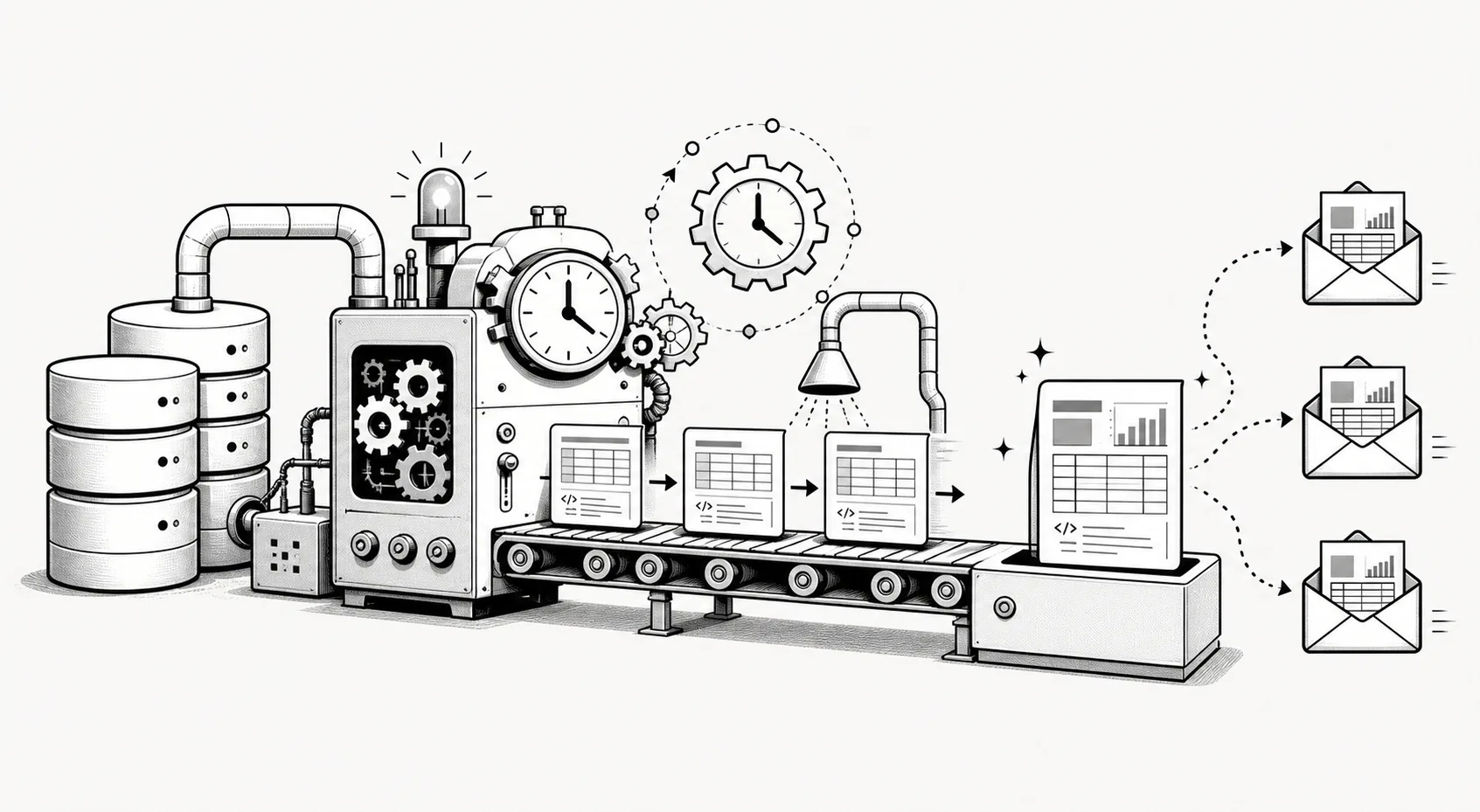 Playful DB2Email illustration inspired by the build concept