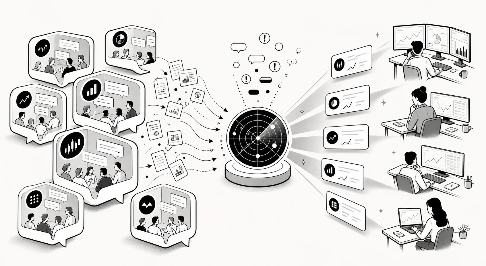 Playful ICQ Trade Chat illustration inspired by the build concept