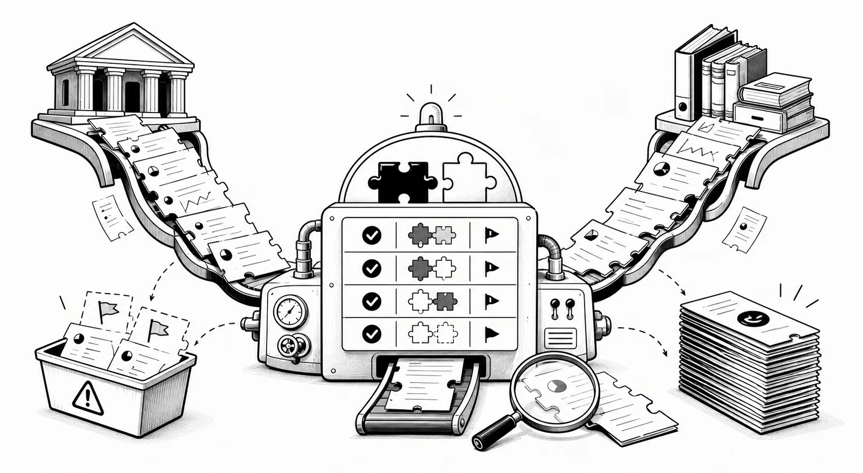 Playful Trade Reconciliation illustration inspired by the build concept