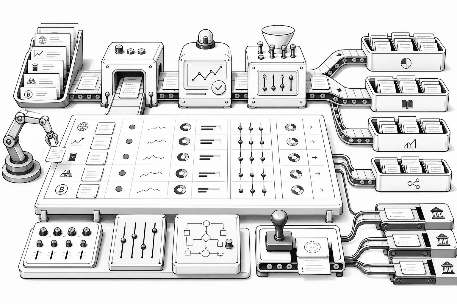 Playful Web-Based Trade Blotter for Hedge Funds illustration inspired by the build concept