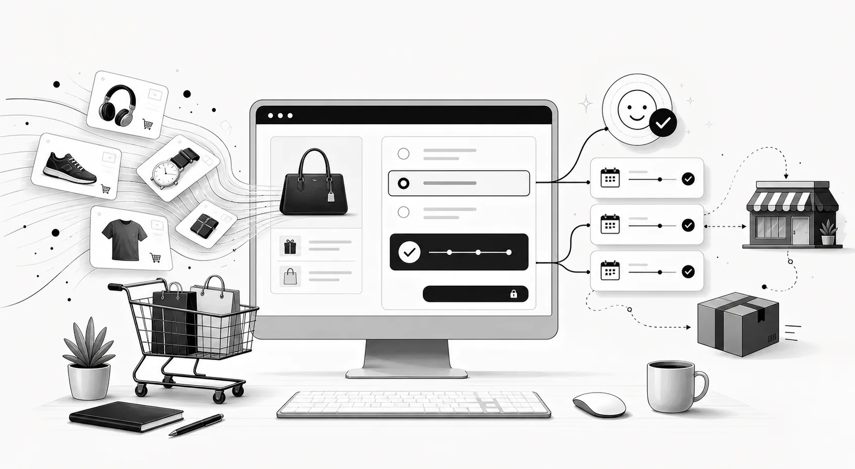 Playful ClickNowPayLater.com illustration inspired by the idea concept