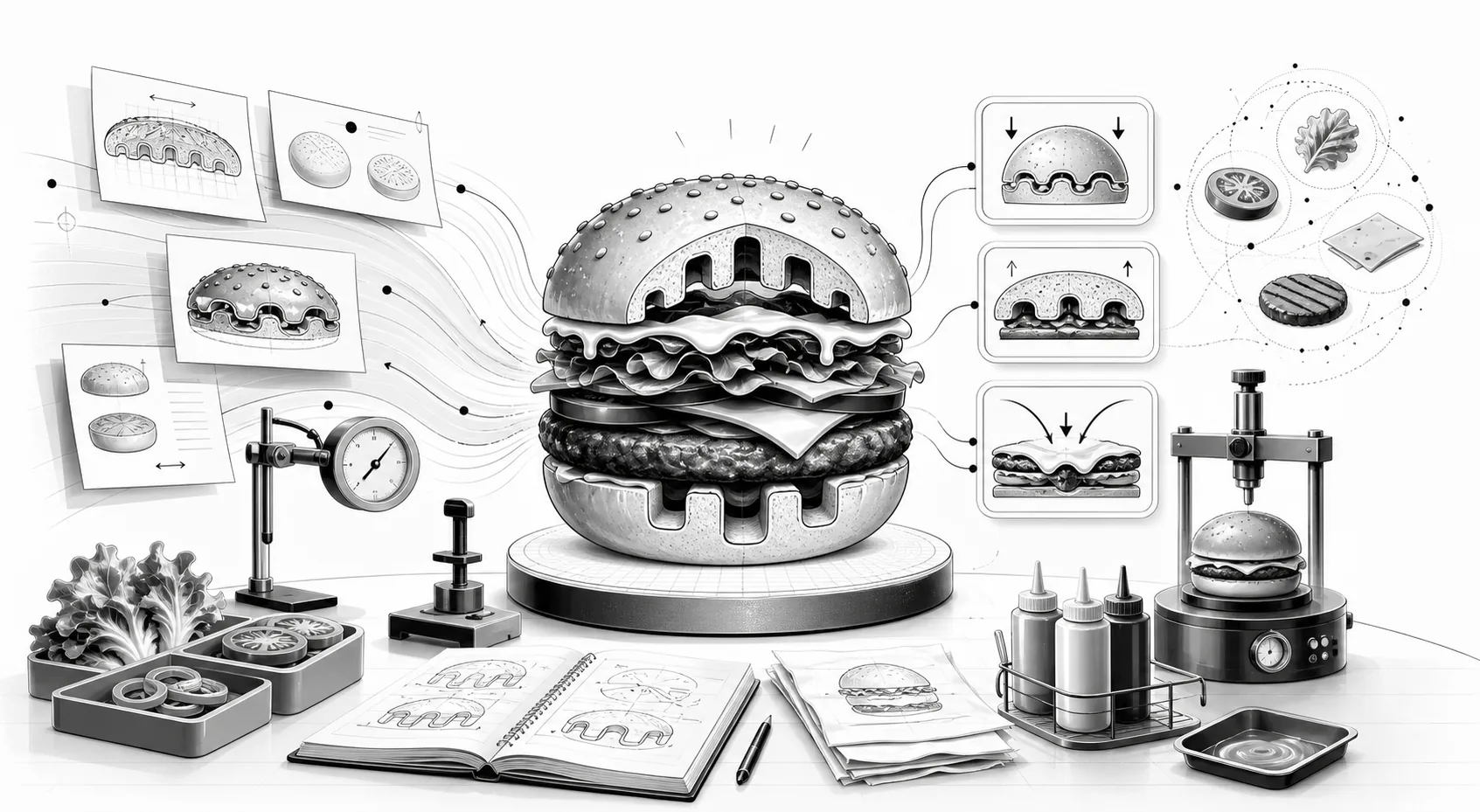 Playful Non-Slip Burger Buns illustration inspired by the idea concept